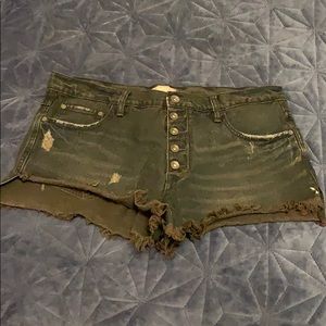 Free People Black denim button up jean shorts
